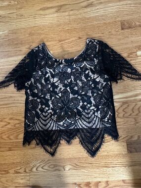 Express Black Floral Lace Overlay Top Size XS